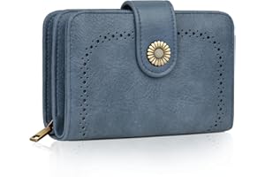 TEUEN Purses for Women Leather, Medium Wallet RFID Blocking Bifold Compact Womens Wallet with Wrist Strap and Zipper Coin Pocket Girls Purse with Multiple Card Slots, Gift Box