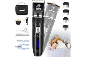 Gooad Dog Clippers Grooming Kit and Paw Trimmer,Cordless,Low Noise, Electric Quiet,Rechargeable, Dog Trimmer Grooming, Pet Hair Clippers for Thick Coats,Shaver for Small and Large Dogs Cats(Black)