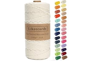 Likeecords Corde Macramé 3mm*100m,Fil macramé Naturel Coton Cordon pour Hanging Plant DIY Décoration,Tapisserie, Suspension de Fleurs, Rideau et Divers Travaux Manuels (Beige)