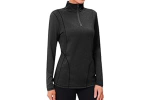 Terecey Camiseta Deporte Mujer Manga Larga Top Deportivo con 1/4 Cremallera Camiseta Termica Running Camisetas Basica Mujer Fitness Gym