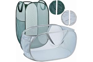 Hotipine 2 Pezzi Cesto Portabiancheria Pieghevole a rete, con Manici Rotondo Salvaspazio Cesto per Biancheria, Organizzatore per Vestiti Sporco Casa Accessori, Grigio Chiaro e Verde