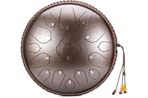 BQKOZFIN Tongue Drum 14 Zoll 15 Töne, Stahlzungentrommel D Dur für Meditation Yoga Klangheilung, mit Trommelschlägeln, Tragetasche, Fingercot (Bronzen)