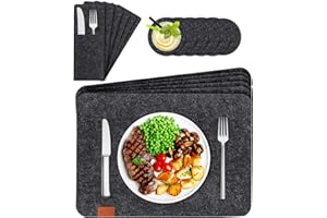 ‎BALFER BALFER Tischset abwaschbar aus Filz 18er Set in Anthrazit - 6 Tischuntersetzer Platzset (44x32 cm) + 6 Glas Untersetzer + 6 Bestecksäcken - Hergestellt aus Filz - Platzdeckchen abwischbar…