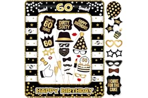 YIIIGOOOD 60 Geburtstag Photo Booth 34 Stück Fotorequisiten und 1 Stück Bilderrahmen Aufblasbar Deko 60. Geburtstag Frau Mann Foto Requisiten Geschenke