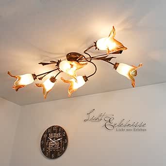 Florale Deckenleuchte im Landhaus 6-flammig Stil Deckenlampe Lampen