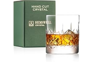 Hemswell Crystal Bicchiere singolo da degustazione di whisky, 310 ml, bicchiere da whisky vecchio stile, taglio tradizionale, senza piombo, alta trasparenza, in confezione regalo
