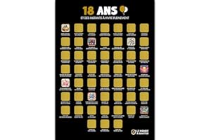 LE MONDE À GRATTER Poster à gratter anniversaire 18 ans - Format A3 - Encre à gratter dorée agréable et sans traces - 52 activités à vivre pleinement - Cadeau 18 ans fille/garçon