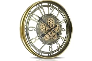 DORBOKER Real Moving Gears Wall Clock Large Modern Metal Clocks for Living Room Decor, Industrial Steampunk Unique Vintage Rustic Decorative Clock for Home Farmhouse Office, 53.5cm,Bronze Gold Arabic