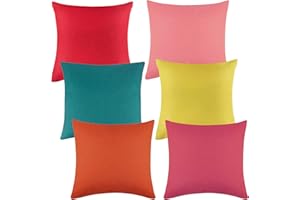 ANECO Pack of 6 Decorative Outdoor Waterproof Throw Pillow Covers Square Patio Cushion Cases Garden Pillowcases for Patio, Couch, Tent, Balcony and Sofa, 18 x 18 Inches, 6 Colors