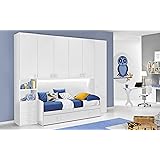 Dafne Italian Design Cameretta Completa a Ponte - Bianco (Doppio Letto Singolo e Armadio) (cm. 300 x 96 x 259h)
