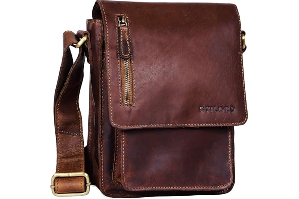 STILORD Finn Petite Sac a Bandouliere pour Hommes Vintage Sacoche Sac Messager Besace Sac Épaule Cuir de Buffle Véritable Couleur:Cognac - Brun Clair