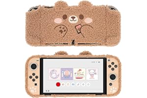GeekShare Jolie Coque de Protection en Peluche Compatible avec la Console Switch OLED et Joy Con - Absorption des Chocs et Anti-Rayures - Ours en Peluche