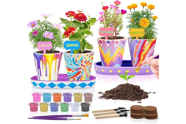 Tekoly 4 Kits de Peinture & Jardinage Enfant en Céramique-Cadeau Filles Garçons, Loisirs Créatifs enfant 6-12 ans, Activite Manuelle-Bricolage Enfant, Jouets Filles Garçons 6 7 8 9 10 11 12 ans