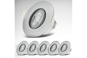 B.K.Licht - Lot de 6 spots LED encastrables 230V, orientables pour la salle bain IP65, plafond, lampe bain, 9 x 4,2 cm (DxH), chrome mat