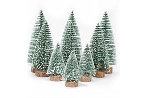 EPOKUS 9 mini zielonych choinek, miniaturowa sztuczna choinka z efektem śniegu, 3 rozmiary w 10/15/20 cm, mała dekoracja bożonarodzeniowa do dekoracji stołu, witryn sklepów DIY
