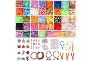 2500+ Elastique Bracelet Kit, 40 Grilles Bricolage Élastique Loom Bands Kit, Enfant Caoutchouc Bracelet Collier Jouets avec Boîte de Rangement et Charmes, Cadeaux Creation Anniversaire pour Fille