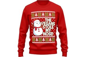 Purple Print House Kids Vegan Snowman Christmas Sweater, Funny & Unique The Vegans Stole My Nose Christmas Sweatshirt, School Xmas Jumper Day Gifts for Vegetarian Boys and Girls
