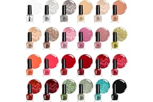 B4B Set de vernis à ongles sans gel – 24 couleurs, flacons de 5 ml avec finition brillante, pastel, pailletée, mate & métallique, fabriqué dans l’UE (Set A, 24 couleurs)