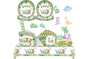 ASZAUI 105 Pezzi Forniture per Feste di Compleanno di Dinosauri Decorazioni per Feste di Dinosauri per Ragazzi Set di stoviglie a Tema di Dinosauri Set di Piatti Compleanno Adatto per 20 Persone
