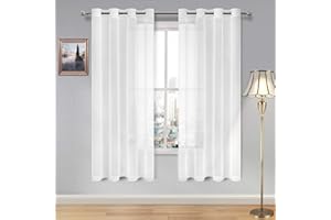DWCN White Sheer Curtains Textured Semi Transparent Eyelet Top Decorative Voile Curtain for Living Bedroom, 55" Wide x 69" Drop, 2 Panels