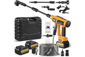 WOWSPEED Nettoyeur Haute Pression sans Fil, 21V, 200 Bar, Portable, avec 2 Batteries, buse Multifonction 6 en 1, Tuyau de 5 m, réservoir filtrant, pour Voiture et terrasse