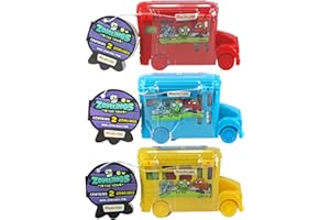 Toptoys2u Bargain Bundles Zomlings In The Town Series 4 - Juego de 3 móviles Zom - Autobuses rojos, azules y amarillos - 2 Zomlings por autobús - Paquete de 3
