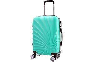 R.Leone Valigia da 1 pezzo Fino a Set 4 Trolley Rigido grande, medio, bagaglio a mano e beauty case 8 ruote in ABS 2092 (Verde Acqua, S Bagaglio a mano)