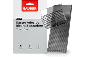 GAUDER Nastro Riparazione Zanzariere - Kit Riparazione Insetti in Fibra di Vetro Autoadesivo - Toppa di Riparazione per Finestra, Porta, Veranda (3 m x 50 mm - nero)