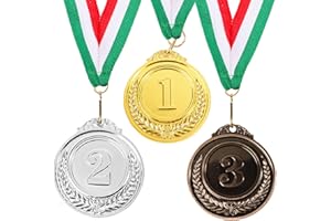 GEBETTER 3pz Medaglie Premiazioni Numeriche, Medaglie Bambini Metallo, Winner Medaglia d’Oro Premi Adulti per Giornata Sport Giochi Feste Compleanno, con Nastro Bandiera Italiana