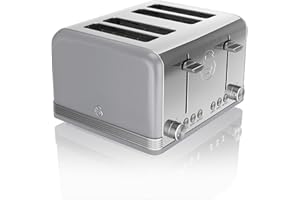 Swan ST19020GRN Retro 4-Slice Toaster with Defost/Reheat/Cancel Functions, Cord Storage, 1600W, Retro Grey