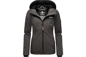 MARIKOO leicht gefütterte Damen Übergangsjacke kurz Outdoor-Jacke mit Jersey-Innenfutter und großer Kapuze Brombeere XS-6XL