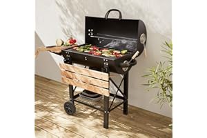 Alice's Garden - Barbecue américain charbon de bois - Serge noir - Smoker américain avec aérateurs. récupérateur de cendres. fumoir