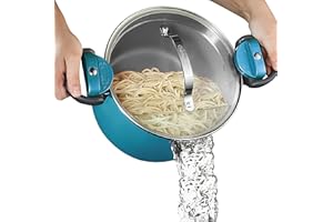 Gotham Steel 5 Quart Stock Pot Ceramic Multipurpose Pasta Pot with Strainer Lid & Twist and Lock Handles, Tempered Glass Lid, Dishwasher Safe, Aqua Blue