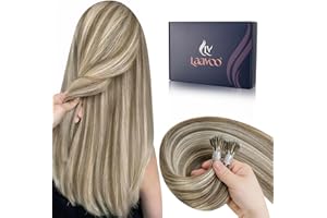 LaaVoo Nano Ring Hair Extensions Human Hair Nano Hair Extensions Brown 16 Inch Invisible Nano Beads Straight Remy Highlight Light Brown with Ashy Blonde Real Hair 50g 50s #p8/24