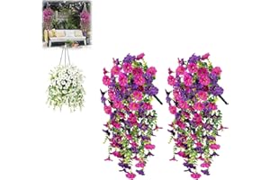 KOUAMOR 2pcs 75cm Artificial Hanging Flowers UV Resistant Fake Flowers Artificial Plants Outdoor Flower Bouquet Vine Plants Drooping Plants for Home Wall Garden Wedding Indoor Outdoor Decor (purple-A)