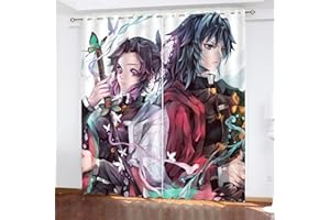 Fgolphd Demon Anime Muster Verdunkelungsvorhänge Für Jungen Und Mädchen Schlafzimmer Kinderzimmer Perforierte Vorhänge (1,100 × 140CM)
