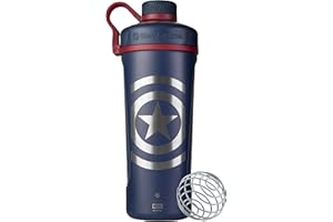 BlenderBottle Marvel, borraccia termica in acciaio inox con frusta in filo metallico, 237 ml, scudo Capitan America