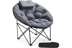 ‎EVER ADVANCED EVER ADVANCED Luxus Moonchair XXL Campingstuhl Faltbar 150KG Belastbar Rund Klappstuhl Dick Gepolstert, Übergroßer Campingsessel mit Kissen, Extra Breit für Outdoor Camping Garten Balkon Indoor, Grau