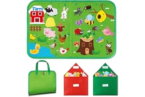 BeYumi 2Sets Farm Insect Animals Travel Flannel Felt Board for Kids Cute Portable Bug Animal Storytelling Playset Kit with 49Pcs Felt Icons Early Learning Teaching Aid Interactive Preschool Toddlers
