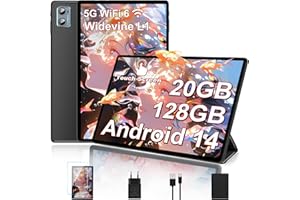 DEERTiME 2025 Tablet 10 Pulgadas Android 14 con 20GB RAM+128GB ROM/TF Ampliable a 2TB, Octa-Core, 5G+2.4G WiFi 6 | Widevine L1 | 8MP+5MP | BT 5.0 | Widgets | GMS Certificado Tablet con Funda - Negro