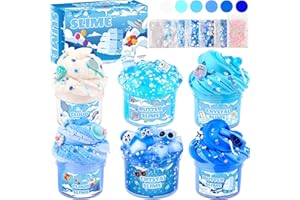 ROWECVCE 6 Pack Slimes Kit, Blue Slime Kids, Cloud Butter & Clear Slime, Party Favors, Toys for Girls Boys Ages 8-12, Goodie Bag Stuffers, Birthday Gift Ideas Cute Stuff