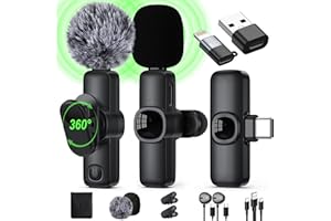 Wireless Lavalier Microphone for iPhone/Android Phone/Laptop/PC, IUMAKEVP 360° Adjustable Clip on Microphone with 100FT Transmission Distance and Noise Cancellation for Vlog, Interview, TikTok (2 Mic)