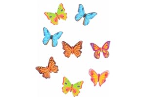 Dekora - Décoration Comestibles 8 Papillons 3D pour Gâteau - Décoration de Gâteau d'Anniversaire - Papillons en Gaufrette Assortie