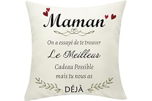 Sunia Cadeau Fete des Meres, Housse Coussin 45 x 45 cm, Housse de Coussin avec 2 Poches, Coussin pour Maman, Fête des Mères Original, Cadeau Anniversaire Maman, Coussin Fete des Meres