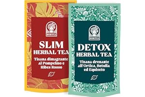 HORTIA DETOX TEA + SLIM TEA | Tisane Drenanti e Dimagranti | 21 giorni Mattina & Sera | Tè Diuretici e Snellenti Naturali | Confezione Regalo Salvafreschezza