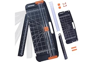 PORTENTUM Taglierina per carta A4 con cordonatura e righello estensibile rimovibile – Taglia carta con arresto regolabile e taglio diagonale ad angolo – Tagliacarte hobby creativi e ufficio – 12 fogli