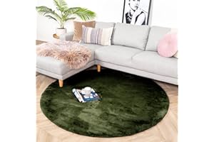 ‎FRAAI | HOME & LIVING FRAAI | Home & Living Hochflor Teppich Rund - Comfy Grün - Ø 120cm - Shaggy, Einfarbig - Modern, Skandinavisch - Wohnzimmer, Esszimmer, Schlafzimmer - Fellteppich - Carpet