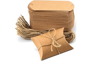 MANQYI 100 Pezzi Scatole di Caramelle per Cuscini, Scatola di Caramelle di Carta Kraft, Scatole Cuscini Carta Kraft Vintage, Scatoline Portaconfetti Kraft, per Biscotti Fatti a Mano con Zucchero di Noci