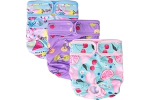 Lyneun Lot de 3 Couches Lavables pour Chien Femelle,Culotte Menstruelle Chien,Réutilisables et Réglables pour,Culottes Hygiéniques Très Absorbantes Incontinence Périodes Couche Chien(S)