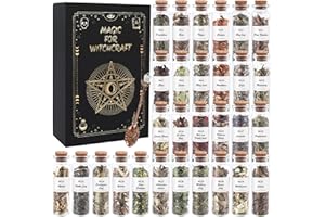 HOOMUU Witchcraft Supplies Herbs - 30 Bottles Dried Herbs Kit for Beginners - Altar Supplies Healing Herbal Natural Herbs Crystal Spoon for Wicca, Pagan Magic Spells and Bath